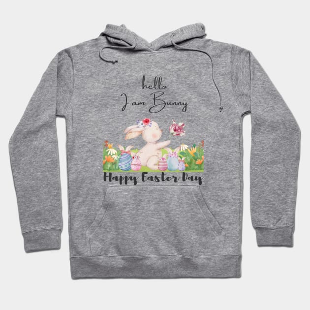 Hello, I am Bunny, Happy Easter Day Hoodie by Color by EM
